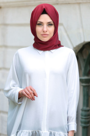 Blouse - White Hijab Blouse 52630B - Thumbnail