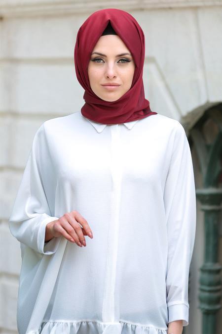 Blouse - White Hijab Blouse 52630B - 2