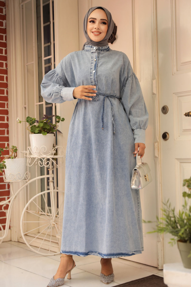 Blue Hijab Denim Dress 23324M - 2