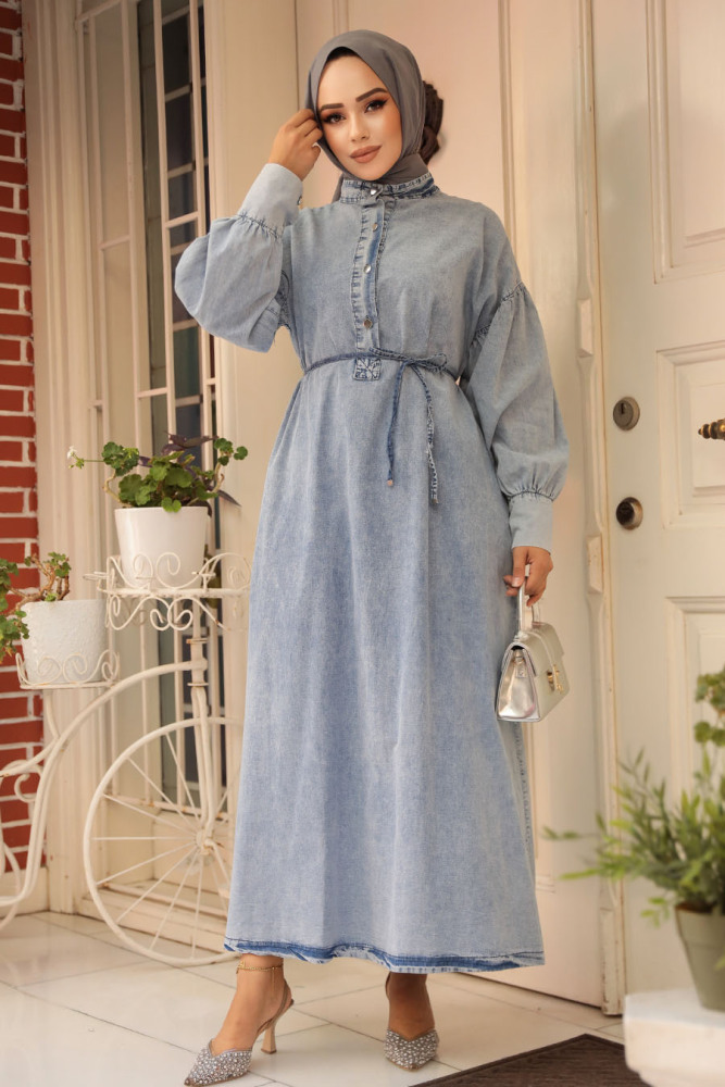 Blue Hijab Denim Dress 23324M - 1