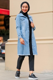 Blue Hijab Denim Jacket 10646M - Thumbnail