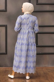 Blue Hijab Dress 10730M - Thumbnail