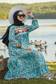 Blue Hijab Dress 19470M - Thumbnail