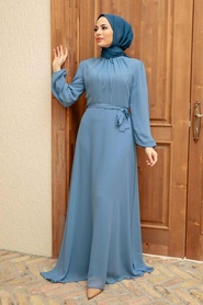 Blue Hijab Dress 27922M - Thumbnail