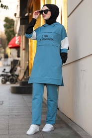 Blue Hijab Dual Suit Dress 9135M - Thumbnail