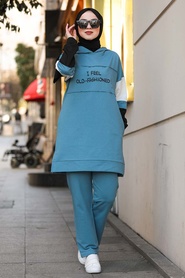 Blue Hijab Dual Suit Dress 9135M - Thumbnail