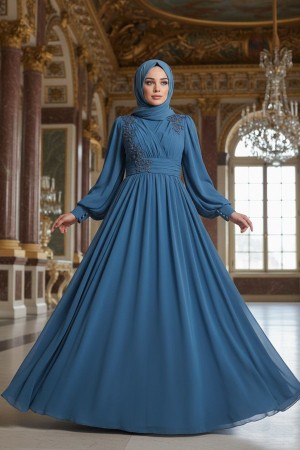 Neva Style - Plus Size Blue Islamic Clothing Evening Dress 21940M - 1