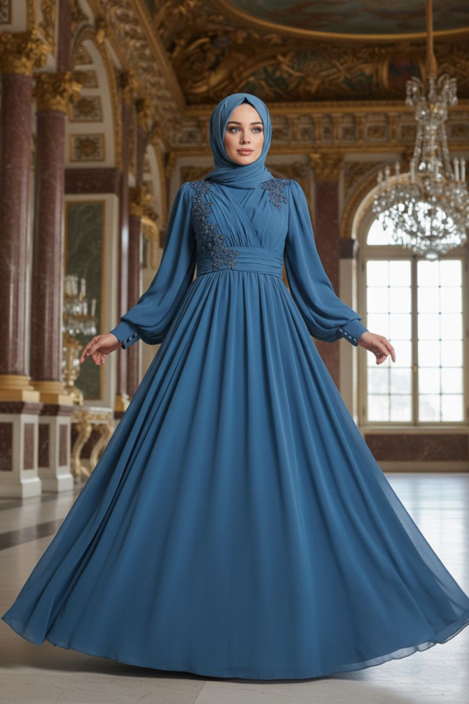 Neva Style - Plus Size Blue Islamic Clothing Evening Dress 21940M - 1