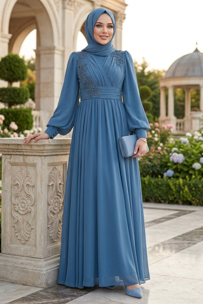 Neva Style - Plus Size Blue Islamic Clothing Evening Dress 21940M - 1
