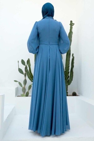 Neva Style - Long Blue Hijab Muslim Evening Dress 22232M - Thumbnail