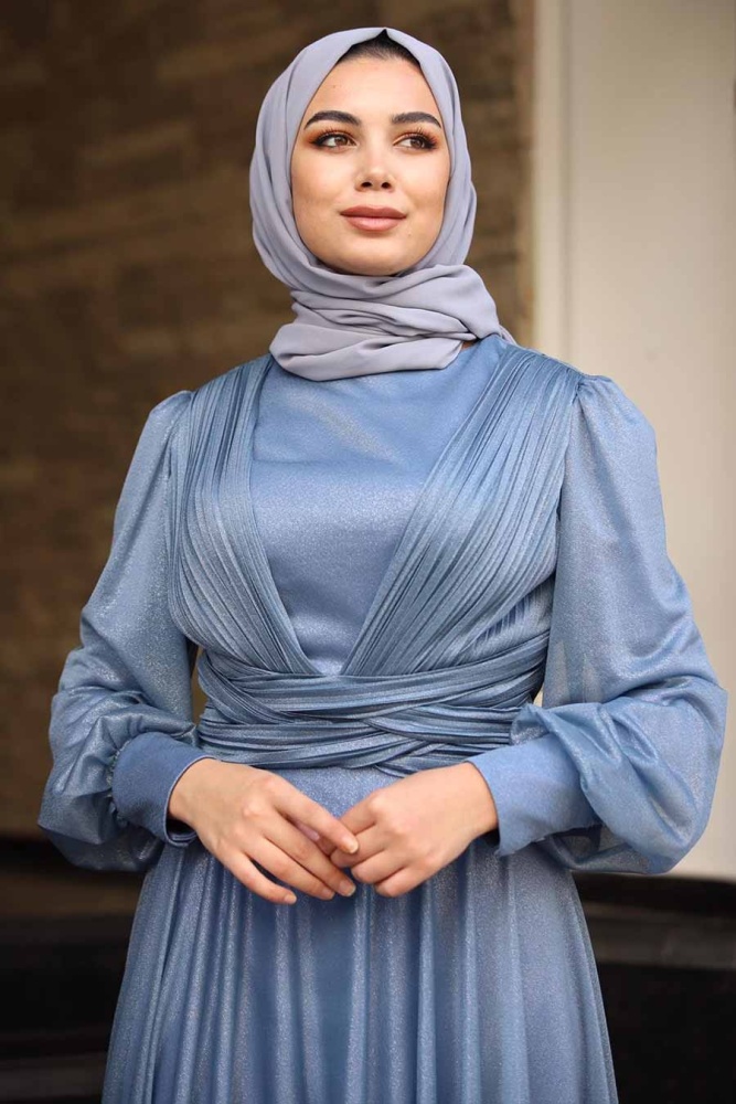 Blue Hijab Evening Dress 32762M - 2