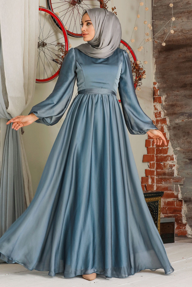 Neva Style - Elegant Blue Islamic Clothing Evening Gown 5215M - 1