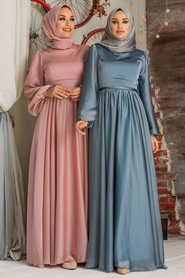 Neva Style - Elegant Blue Islamic Clothing Evening Gown 5215M - Thumbnail