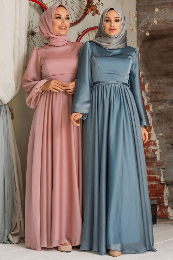 Neva Style - Elegant Blue Islamic Clothing Evening Gown 5215M - 4