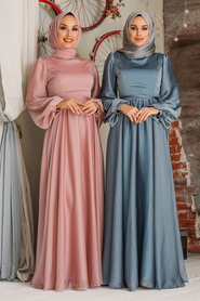 Neva Style - Elegant Blue Islamic Clothing Evening Gown 5215M - Thumbnail