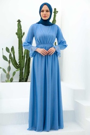 Neva Style - Blue Turkish Hijab Bridesmaid Dress 5367M - Thumbnail
