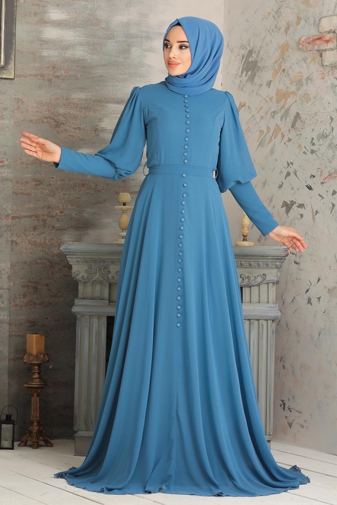 Blue Hijab Evening Dress 54551M - 1