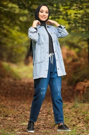 Blue Hijab Jeans Jacket 281M - Thumbnail