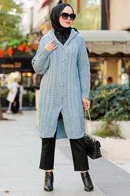 Blue Hijab Knitwear Cardigan 41203M - Thumbnail