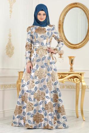 Blue Hijab Evening Dress 8186M - 1