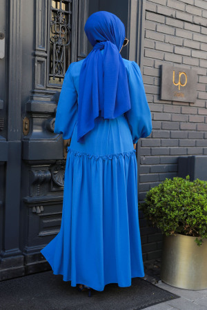 Blue Modest Dress For Women 12502M - 4