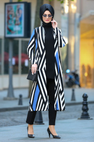 Blue Royal- New Kenza - Manteau Hijab 4984SX - Thumbnail