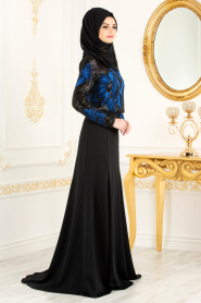 Blue Royal - Tesettürlü Abiye Elbise - Robe de Soirée Hijab 3722SX - Thumbnail