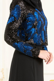 Blue Royal - Tesettürlü Abiye Elbise - Robe de Soirée Hijab 3722SX - Thumbnail