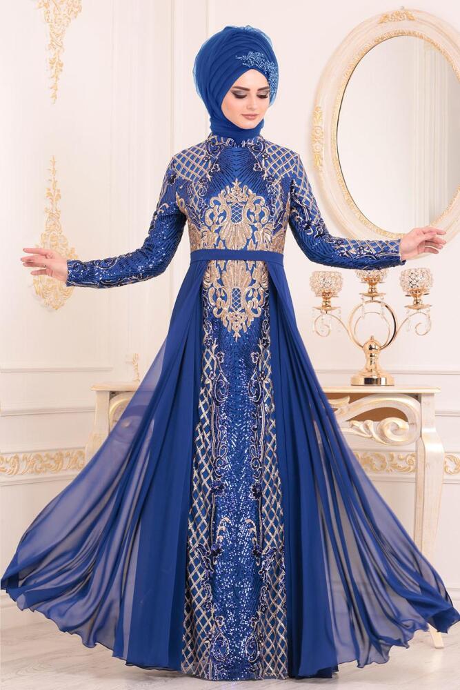 Blue Royal- Tesettürlü Abiye Elbise - Robe de Soirée Hijab 8368SX - 1