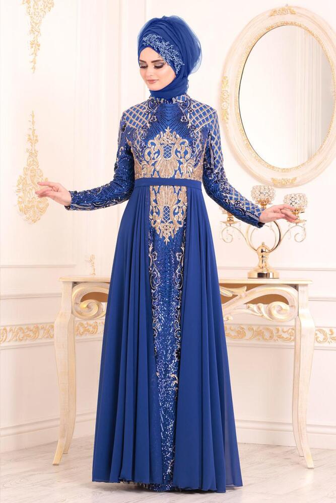 Blue Royal- Tesettürlü Abiye Elbise - Robe de Soirée Hijab 8368SX - 2