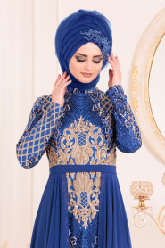 Blue Royal- Tesettürlü Abiye Elbise - Robe de Soirée Hijab 8368SX - Thumbnail
