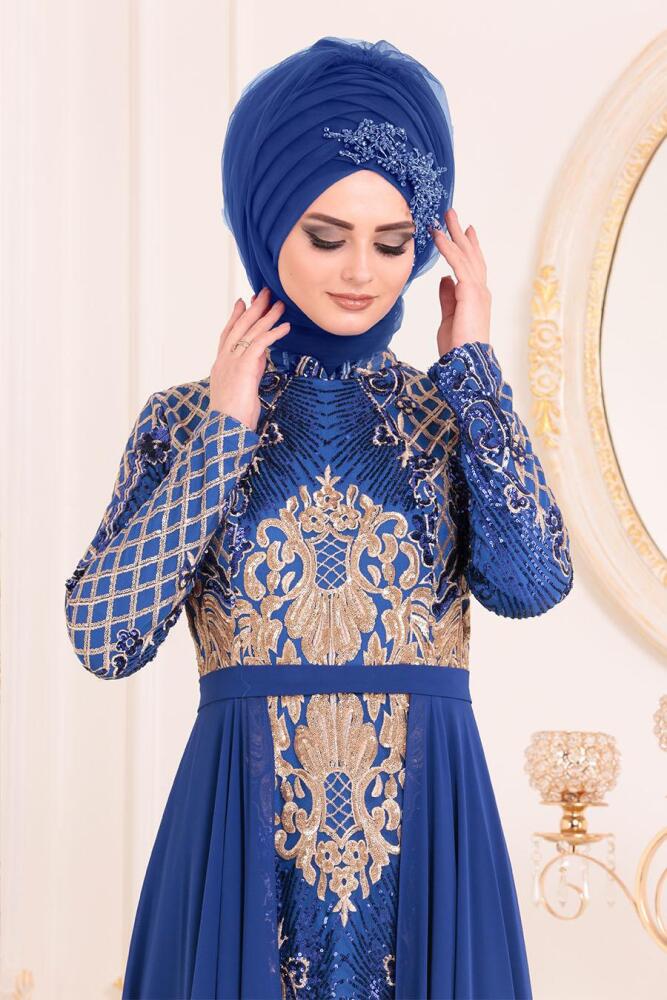 Blue Royal- Tesettürlü Abiye Elbise - Robe de Soirée Hijab 8368SX - 3
