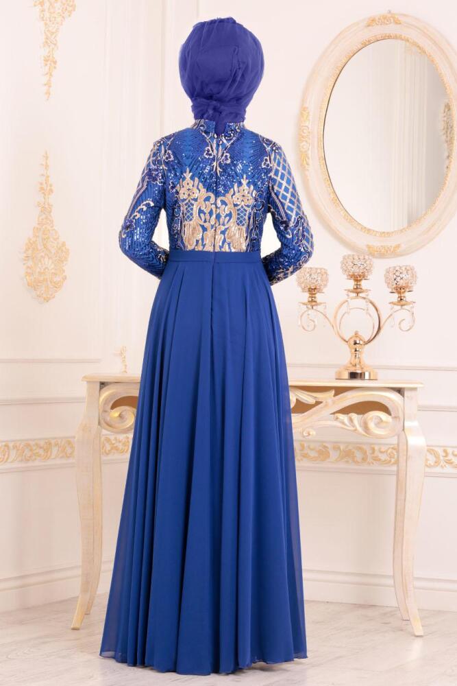 Blue Royal- Tesettürlü Abiye Elbise - Robe de Soirée Hijab 8368SX - 4