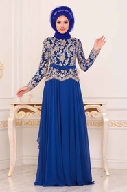 Blue Royal - Tesettürlü Abiye Elbise - Robe de Soirée Hijab - 8647SX - Thumbnail