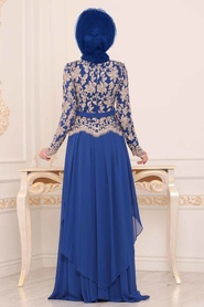 Blue Royal - Tesettürlü Abiye Elbise - Robe de Soirée Hijab - 8647SX - Thumbnail
