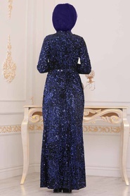 Blue Royal - Tesettürlü Abiye Elbise - Robe de Soirée Hijab - 8727SX - Thumbnail