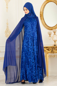 Blue Royal - Tesettürlü Abiye Elbise - Robes de Soirée 20182SX - Thumbnail