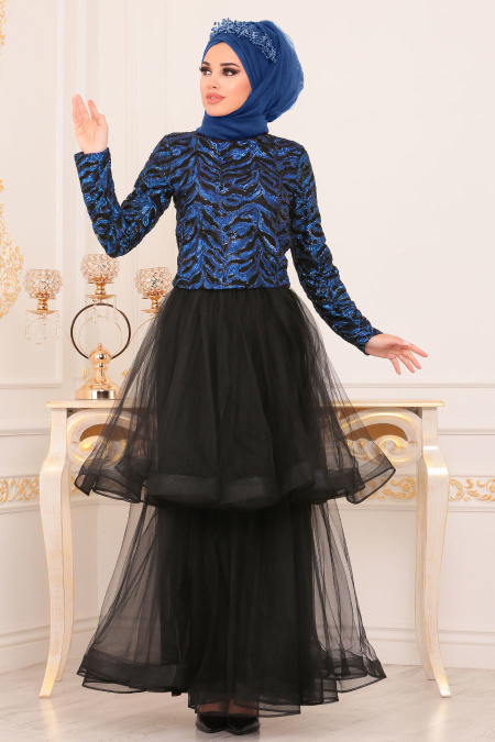 Blue Royal - Tesettürlü Abiye Elbise - Robes de Soirée 37110SX