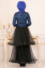 Blue Royal - Tesettürlü Abiye Elbise - Robes de Soirée 37110SX - Thumbnail