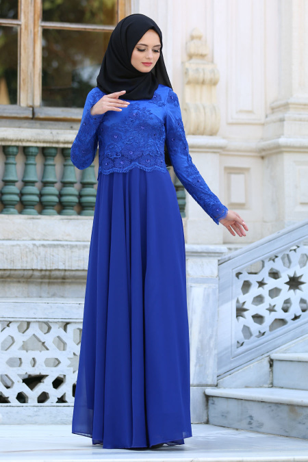 Blue Royal - Tesettürlü Abiye Elbise - Robes de Soirée 3746SX