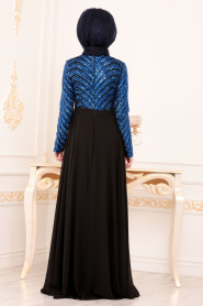Blue Royal- Tesettürlü Abiye Elbise - Robes de Soirée Hijab 8588SX - Thumbnail