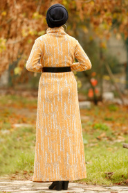 Boğazlı Yaka Hardal Tesettür Elbise 4248HR - Thumbnail
