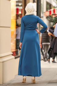 Boncuk Detaylı İndigo Mavisi Tesettür Elbise 79210IM - Thumbnail