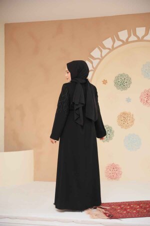 Boncuk Detaylı Lacivert Tesettür Abaya 29129S - 4