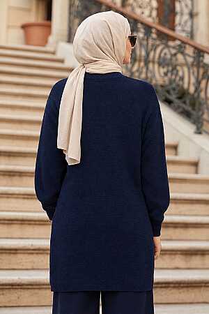 Boncuk Detaylı Lacivert Tesettür Triko Kazak 10138L - 2
