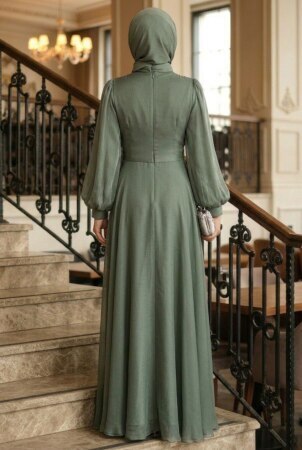  Boncuk Detaylı Mint Tesettür Abiye Elbise 4876MINT - 2
