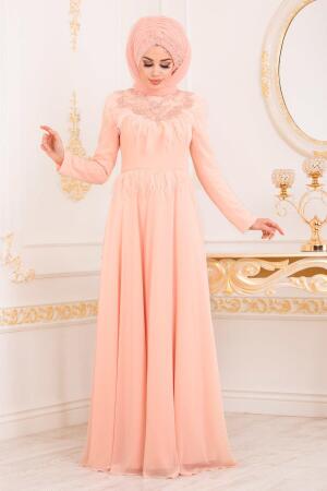 Neva Style - Stylish Salmon Pink Modest Bridesmaid Dress 20950SMN - 1