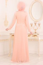Neva Style - Stylish Salmon Pink Modest Bridesmaid Dress 20950SMN - Thumbnail