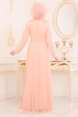 Neva Style - Stylish Salmon Pink Modest Bridesmaid Dress 20950SMN - 2