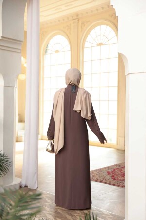 Boncuk İşlemeli Açık Kahverengi Tesettür Abaya 29113AKH - 3